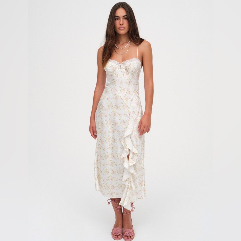 NWT Chania Midi Lace Ruffle Floral Open Back Dress